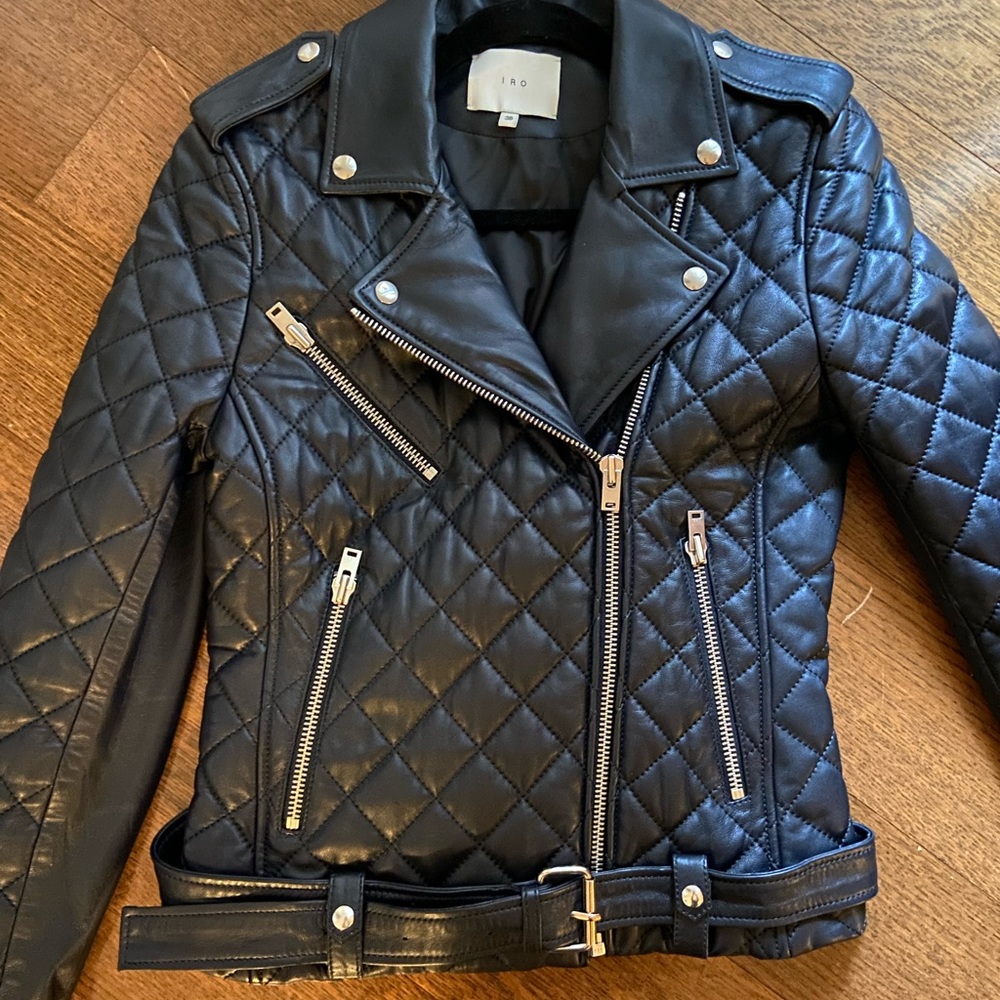 IRO navy blue quilted leather jacket. Size 36 (4 US). NwoT